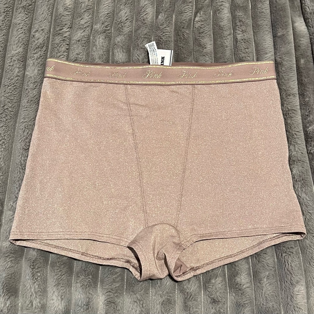 VICTORIA’S SECRET PINK HIGH WAIST METALLIC TAUPE BOYSHORT MEDIUM STRETCH TAGS
